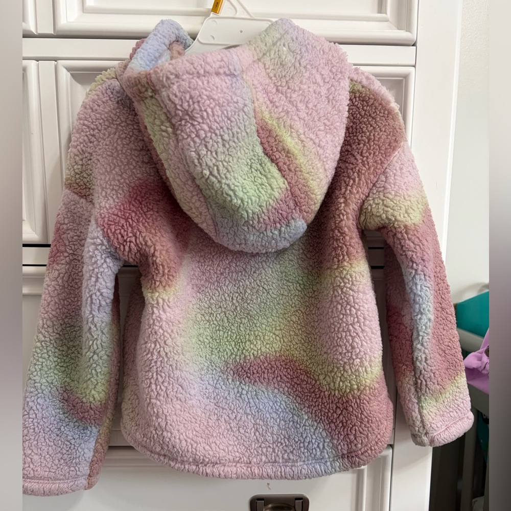 Nike Kids Pink Sherpa Hoodie with Pastel Tie-Dye Accents - Picture 6 of 7